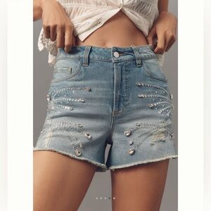 Anthroplogie Embellished Jewel-Encrusted Jean Shorts Pilcro Light Denim NEW 26